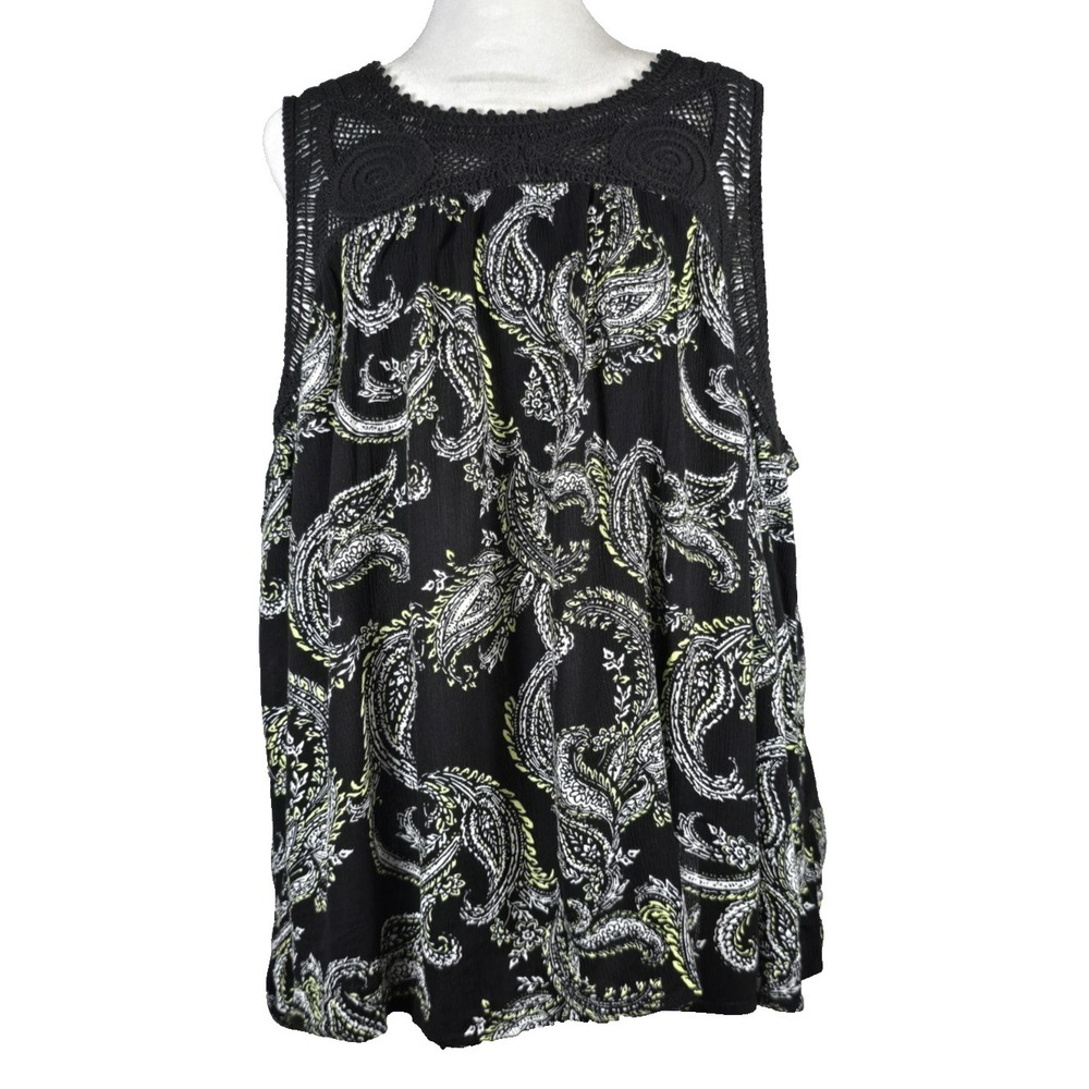 Cato Womens Tank Top Size 22/24W Crocheted Yoke Sleeveless Paisley Peasant Boho